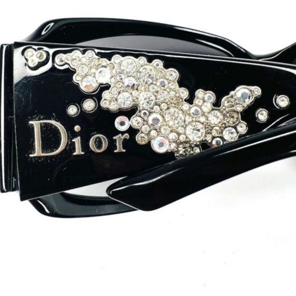 Christian Dior Y2K Sunglasses Black Logo Diamond Crystals Rectangle - Picture 14 of 14